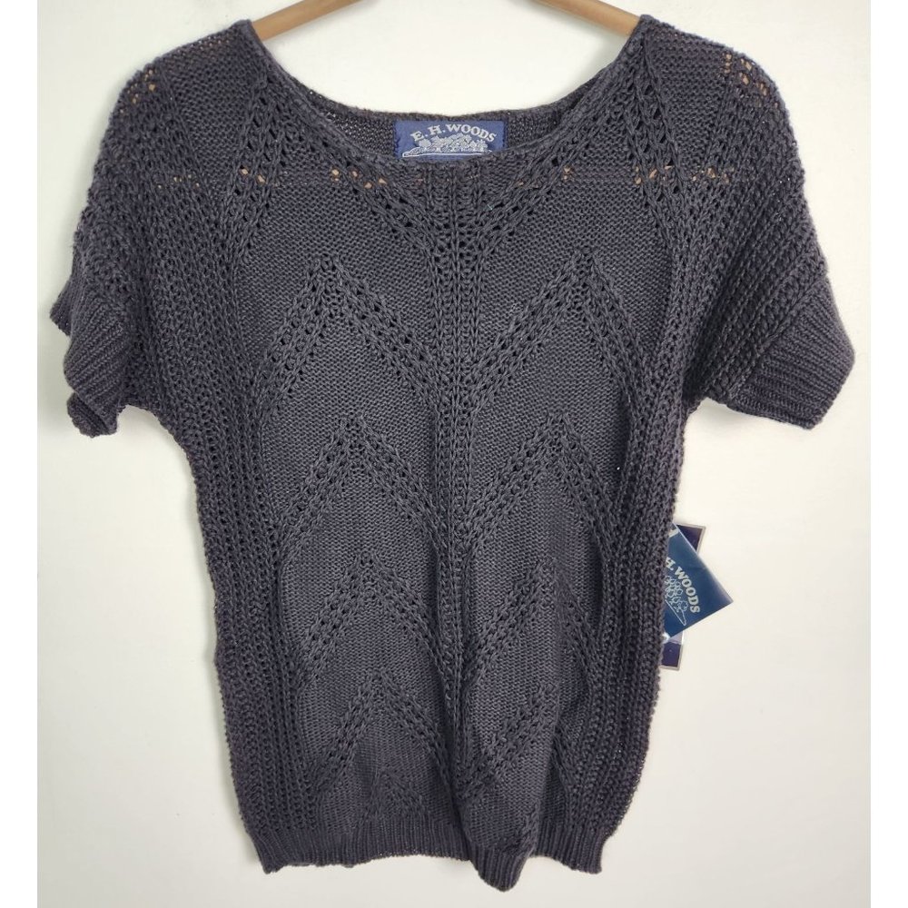 Vtg. E.H. Woods Women's Sz. M Black Knit Short Sleeve Sweater NWT